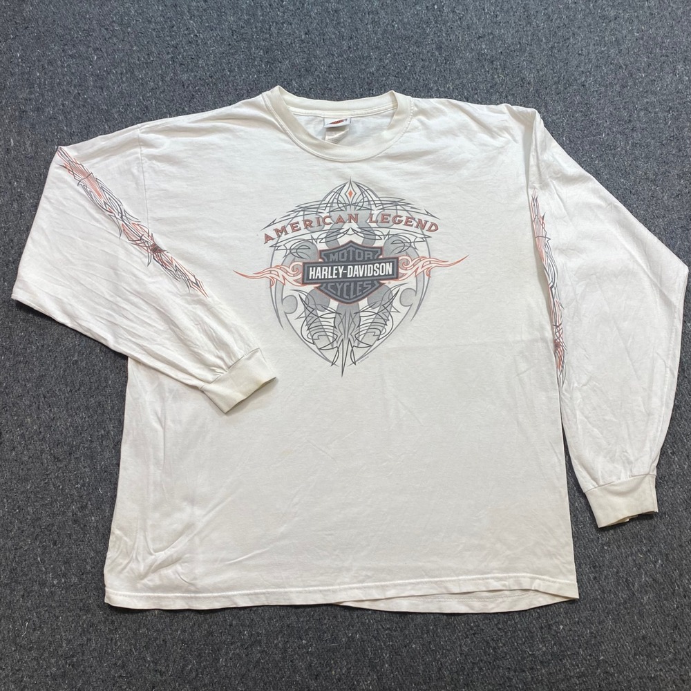 Harley Davidson American Legend TShirt Sz XL Mens White Biker Y2K Flame Graphic